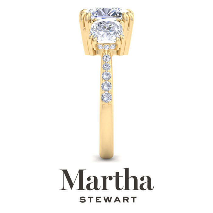 Martha Stewart 5 1/2 Carat Cushion Cut Lab Grown Diamond Three Stone Plus Engagement Ring In 14K Yellow Gold
