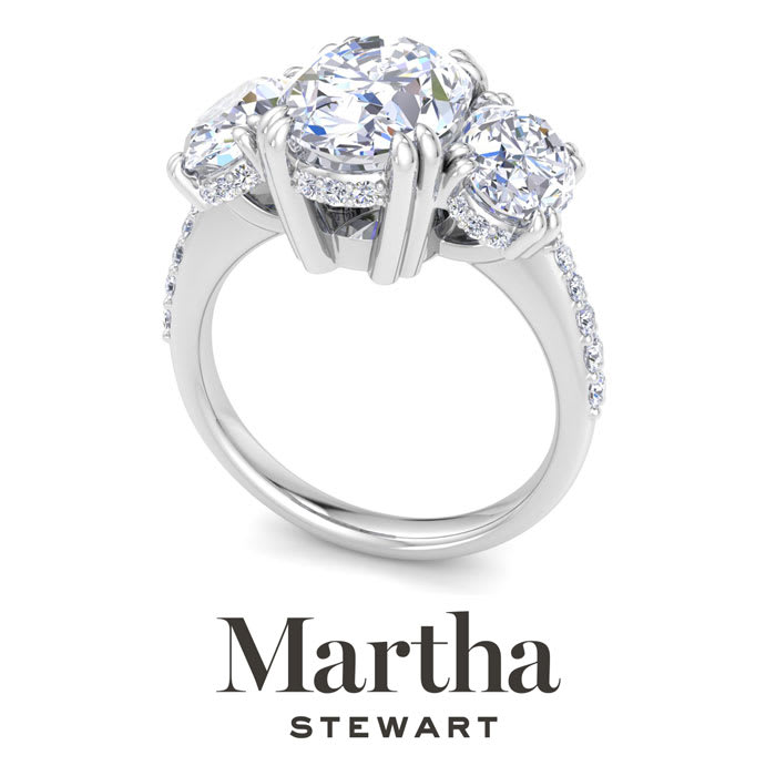 Martha Stewart 5 1/2 Carat Oval Shape Lab Grown Diamond Three Stone Plus Engagement Ring In 14K White Gold