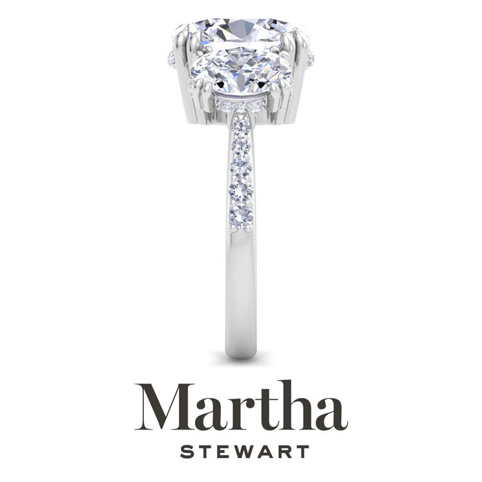Martha Stewart 5 1/2 Carat Oval Shape Lab Grown Diamond Three Stone Plus Engagement Ring In 14K White Gold