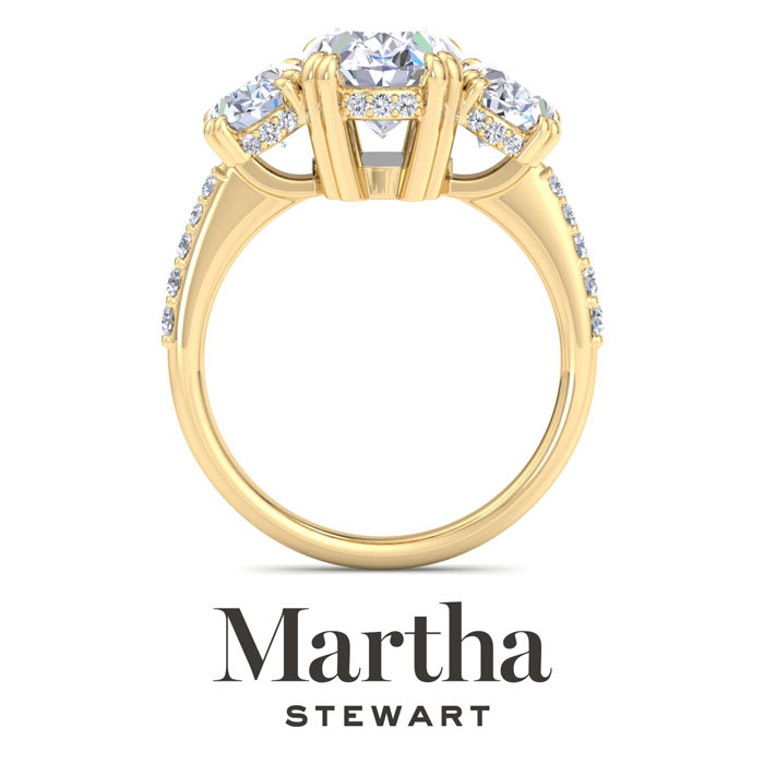 Martha Stewart 5 1/2 Carat Oval Shape Lab Grown Diamond Three Stone Plus Engagement Ring In 14K Yellow Gold
