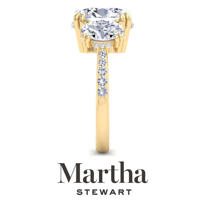Martha Stewart 5 1/2 Carat Oval Shape Lab Grown Diamond Three Stone Plus Engagement Ring In 14K Yellow Gold
