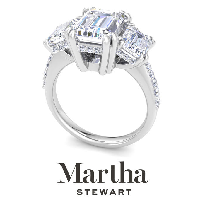 Martha Stewart 5 1/2 Carat Emerald Cut Lab Grown Diamond Three Stone Plus Engagement Ring In 14K White Gold