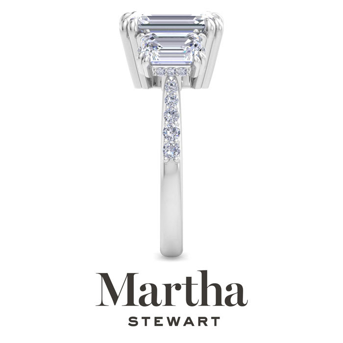 Martha Stewart 5 1/2 Carat Emerald Cut Lab Grown Diamond Three Stone Plus Engagement Ring In 14K White Gold