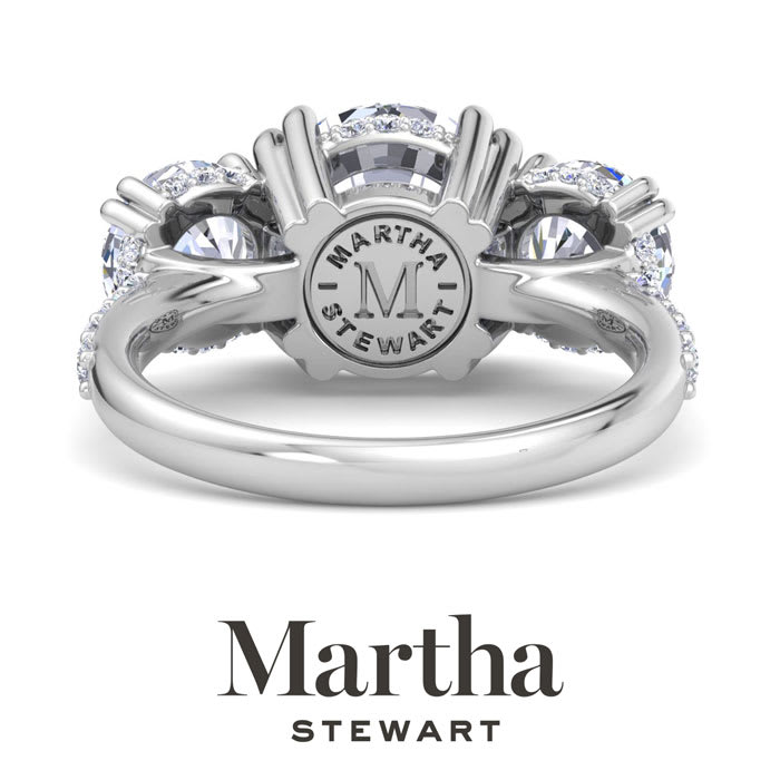 Martha Stewart 5 1/2 Carat Round Lab Grown Diamond Three Stone Plus Engagement Ring In 14K White Gold