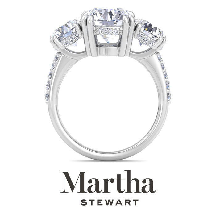 Martha Stewart 5 1/2 Carat Round Lab Grown Diamond Three Stone Plus Engagement Ring In 14K White Gold