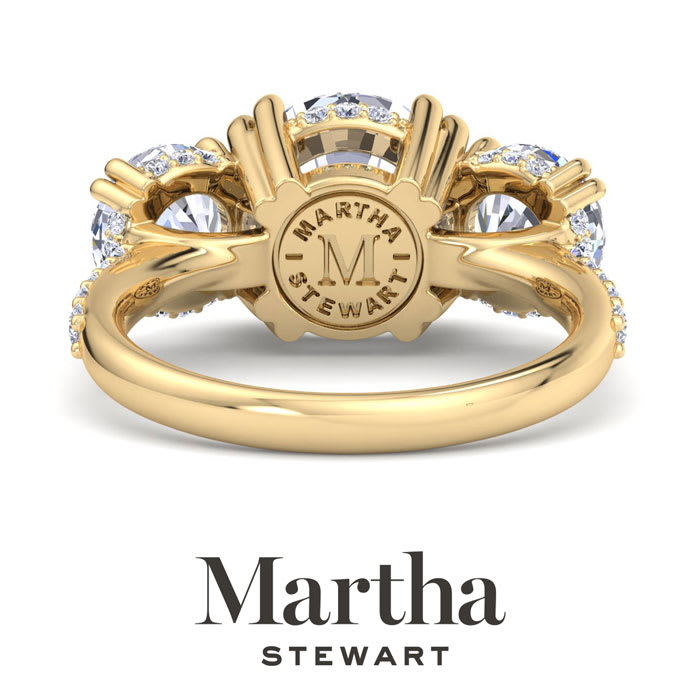 Martha Stewart 5 1/2 Carat Round Lab Grown Diamond Three Stone Plus Engagement Ring In 14K Yellow Gold