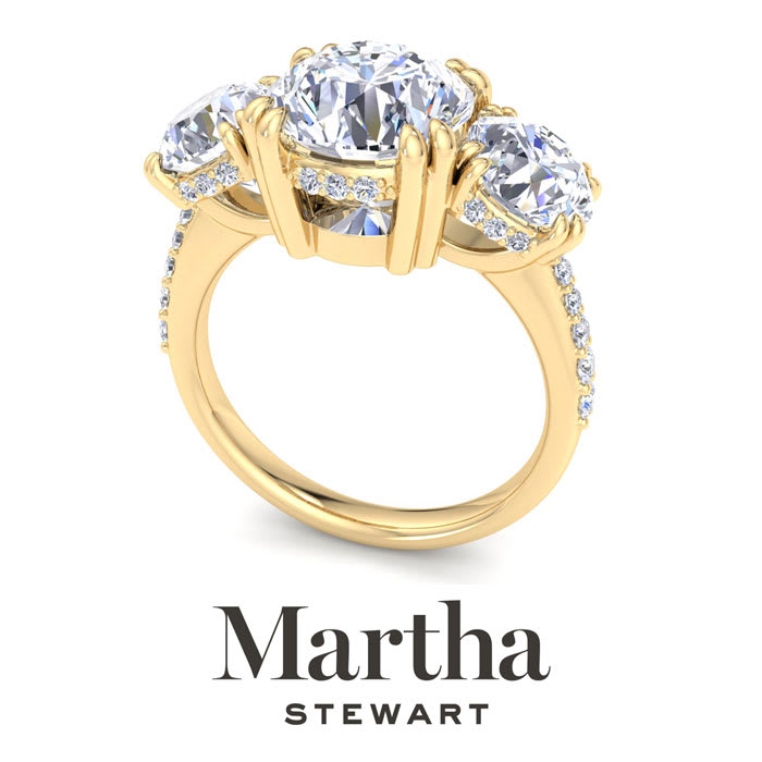 Martha Stewart 5 1/2 Carat Round Lab Grown Diamond Three Stone Plus Engagement Ring In 14K Yellow Gold