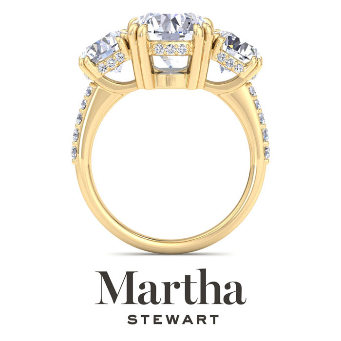 Martha Stewart 5 1/2 Carat Round Lab Grown Diamond Three Stone Plus Engagement Ring In 14K Yellow Gold