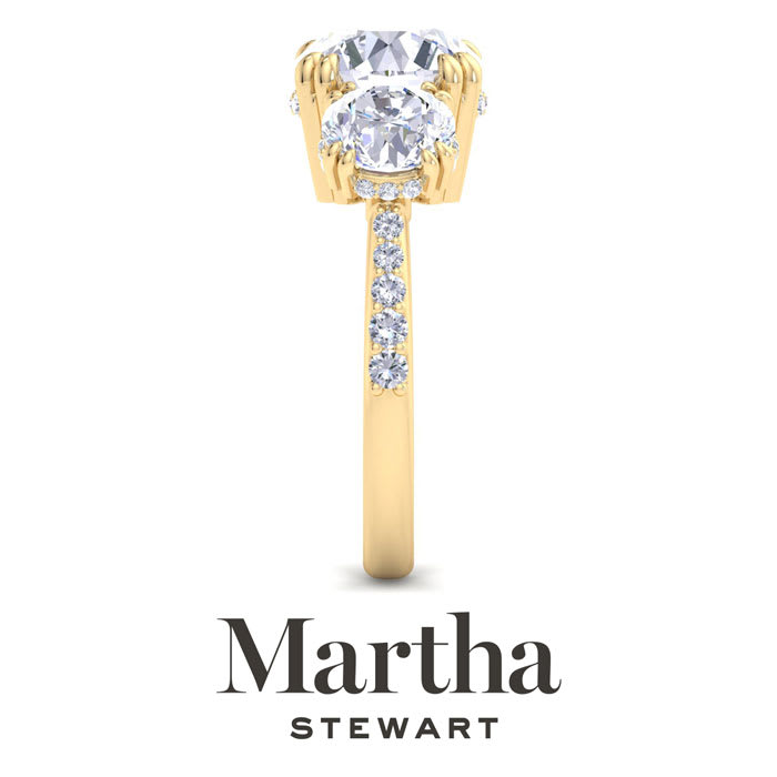 Martha Stewart 5 1/2 Carat Round Lab Grown Diamond Three Stone Plus Engagement Ring In 14K Yellow Gold