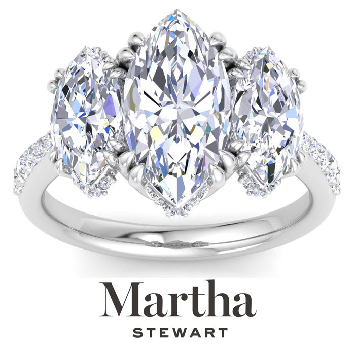 Martha Stewart 5 1/2 Carat Marquise Shape Lab Grown Diamond Three Stone Plus Engagement Ring In 14K White Gold