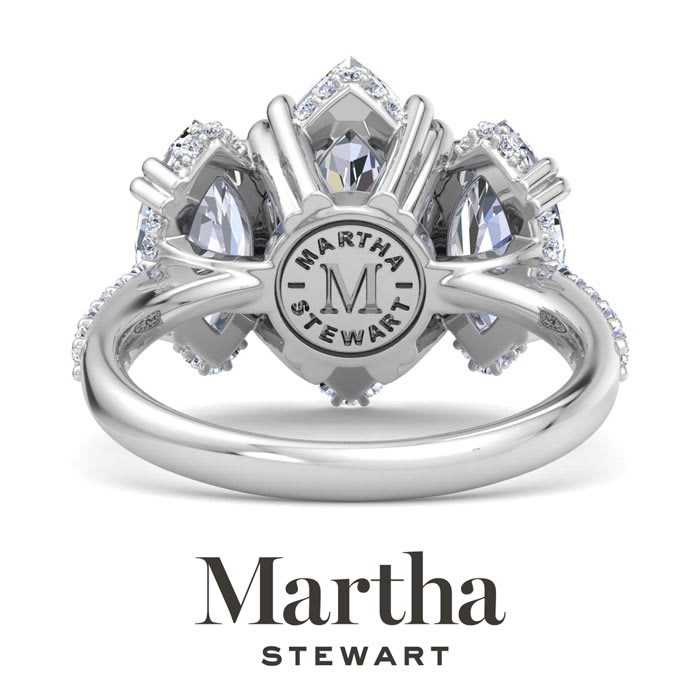 Martha Stewart 5 1/2 Carat Marquise Shape Lab Grown Diamond Three Stone Plus Engagement Ring In 14K White Gold