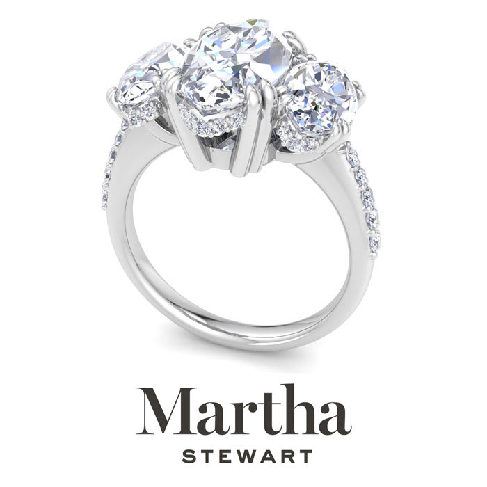 Martha Stewart 5 1/2 Carat Marquise Shape Lab Grown Diamond Three Stone Plus Engagement Ring In 14K White Gold