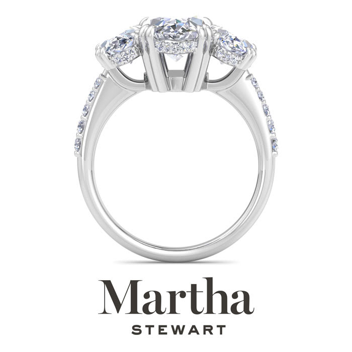 Martha Stewart 5 1/2 Carat Marquise Shape Lab Grown Diamond Three Stone Plus Engagement Ring In 14K White Gold