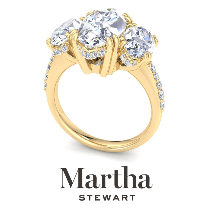 Martha Stewart 5 1/2 Carat Marquise Shape Lab Grown Diamond Three Stone Plus Engagement Ring In 14K Yellow Gold