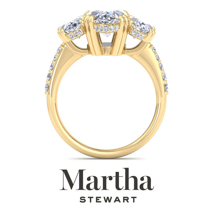 Martha Stewart 5 1/2 Carat Marquise Shape Lab Grown Diamond Three Stone Plus Engagement Ring In 14K Yellow Gold