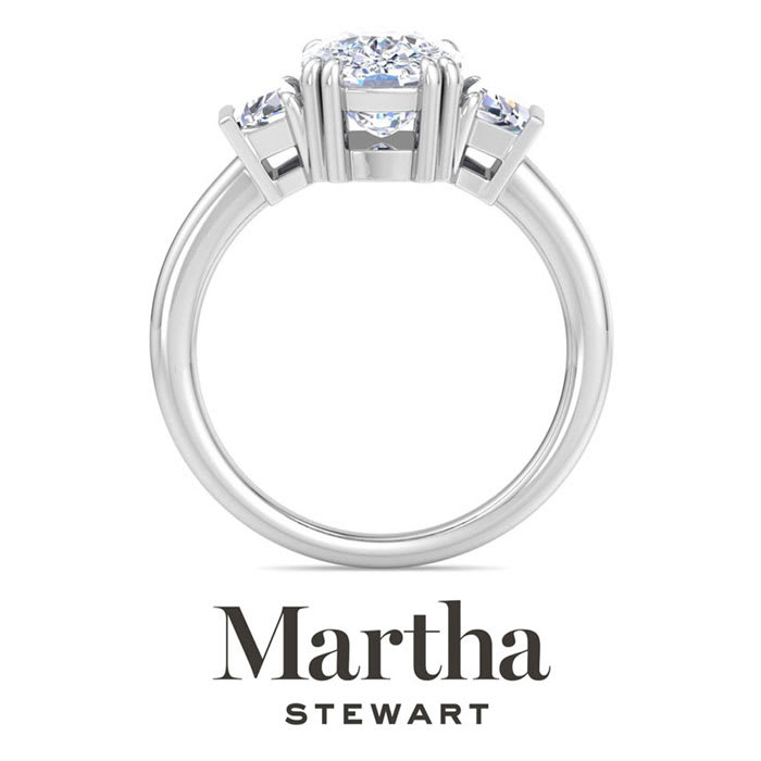 Martha Stewart 5 Carat Cushion Cut and Trapezoid Lab Grown Diamond Three Stone Engagement Ring In 14K White Gold