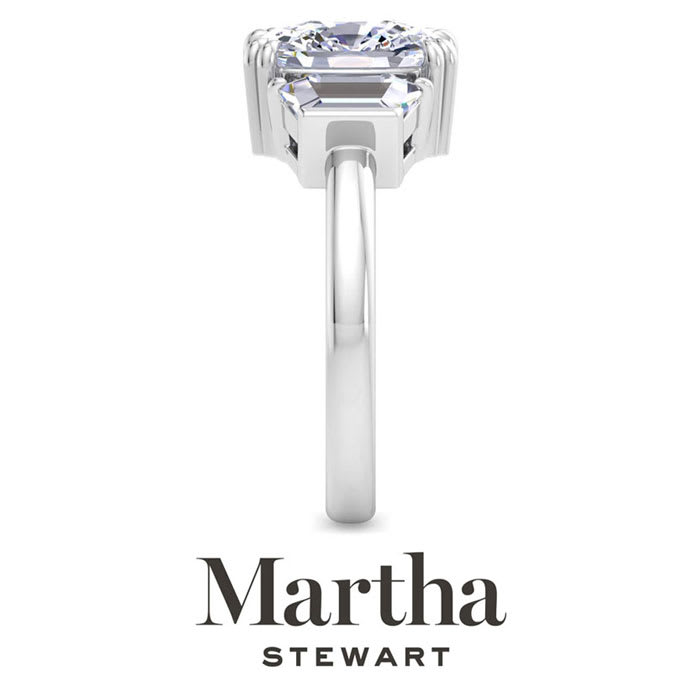 Martha Stewart 5 Carat Cushion Cut and Trapezoid Lab Grown Diamond Three Stone Engagement Ring In 14K White Gold