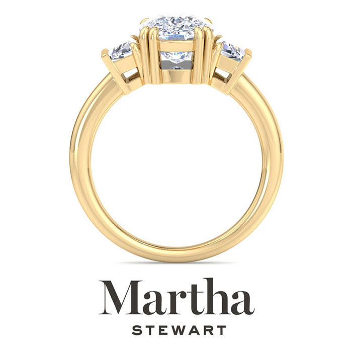 Martha Stewart 5 Carat Cushion Cut and Trapezoid Lab Grown Diamond Three Stone Engagement Ring In 14K Yellow Gold