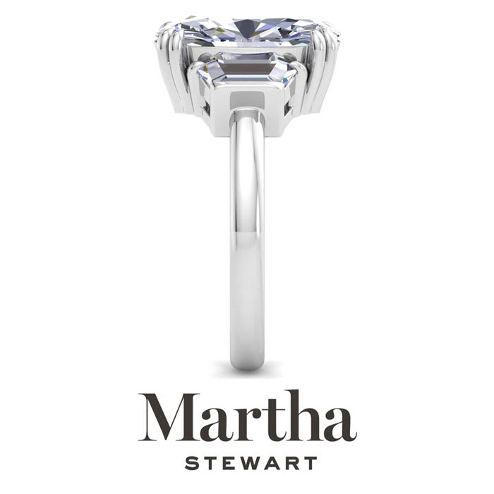Martha Stewart 5 Carat Oval Shape and Trapezoid Lab Grown Diamond Three Stone Engagement Ring In 14K White Gold