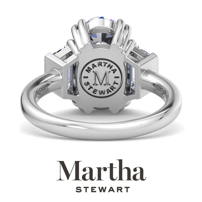 Martha Stewart 5 Carat Oval Shape and Trapezoid Lab Grown Diamond Three Stone Engagement Ring In 14K White Gold