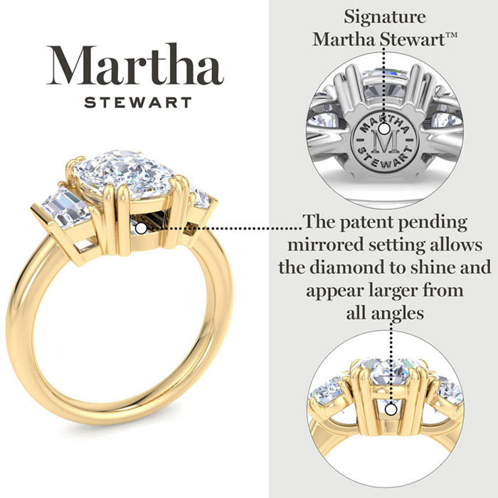Martha Stewart 5 Carat Oval Shape and Trapezoid Lab Grown Diamond Three Stone Engagement Ring In 14K White Gold