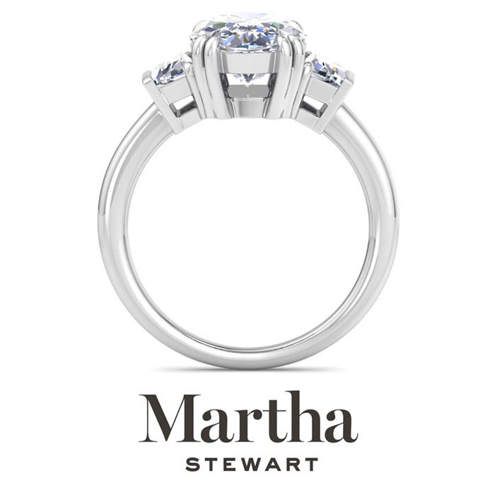 Martha Stewart 5 Carat Oval Shape and Trapezoid Lab Grown Diamond Three Stone Engagement Ring In 14K White Gold