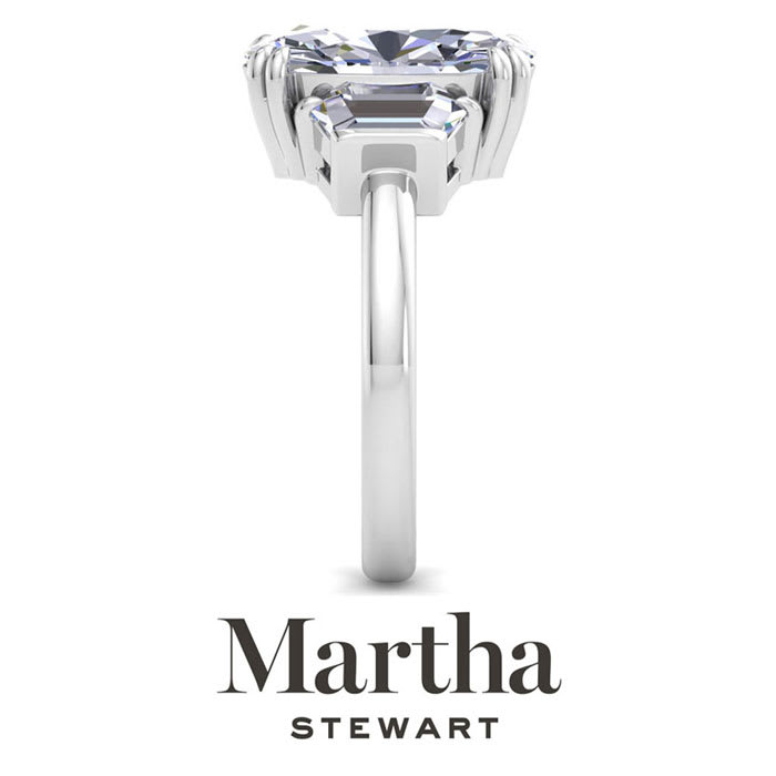 Martha Stewart 5 Carat Oval Shape and Trapezoid Lab Grown Diamond Three Stone Engagement Ring In 14K White Gold