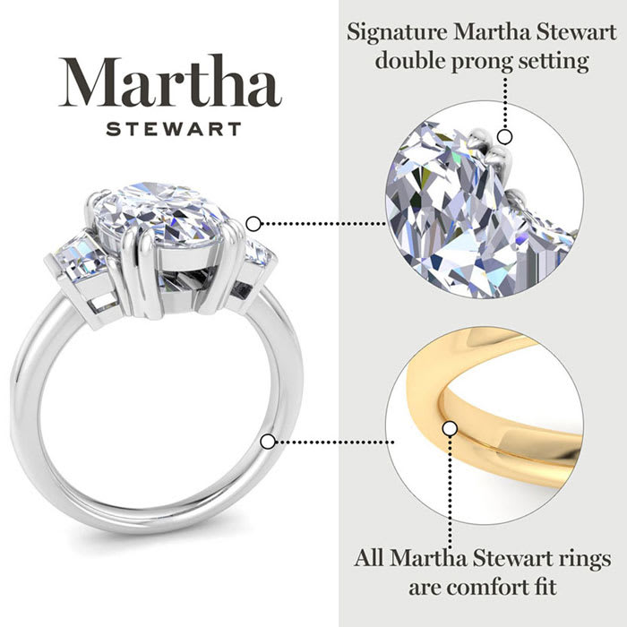 Martha Stewart 5 Carat Oval Shape and Trapezoid Lab Grown Diamond Three Stone Engagement Ring In 14K Yellow Gold