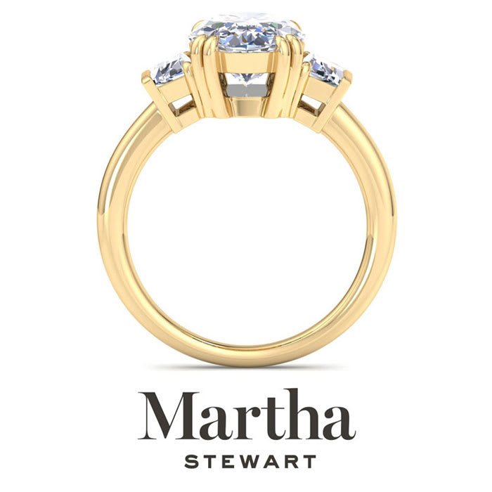 Martha Stewart 5 Carat Oval Shape and Trapezoid Lab Grown Diamond Three Stone Engagement Ring In 14K Yellow Gold