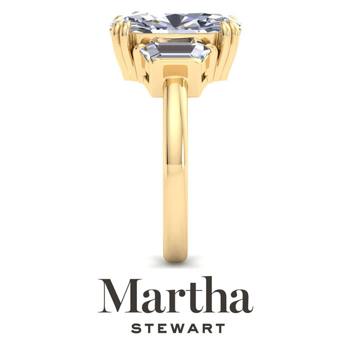 Martha Stewart 5 Carat Oval Shape and Trapezoid Lab Grown Diamond Three Stone Engagement Ring In 14K Yellow Gold