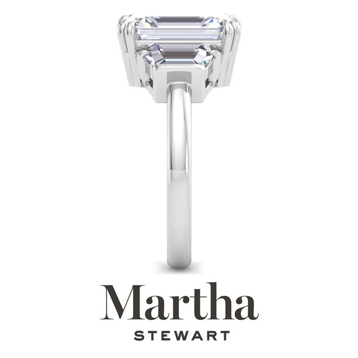Martha Stewart 5 Carat Emerald Cut and Trapezoid Lab Grown Diamond Three Stone Engagement Ring In 14K White Gold