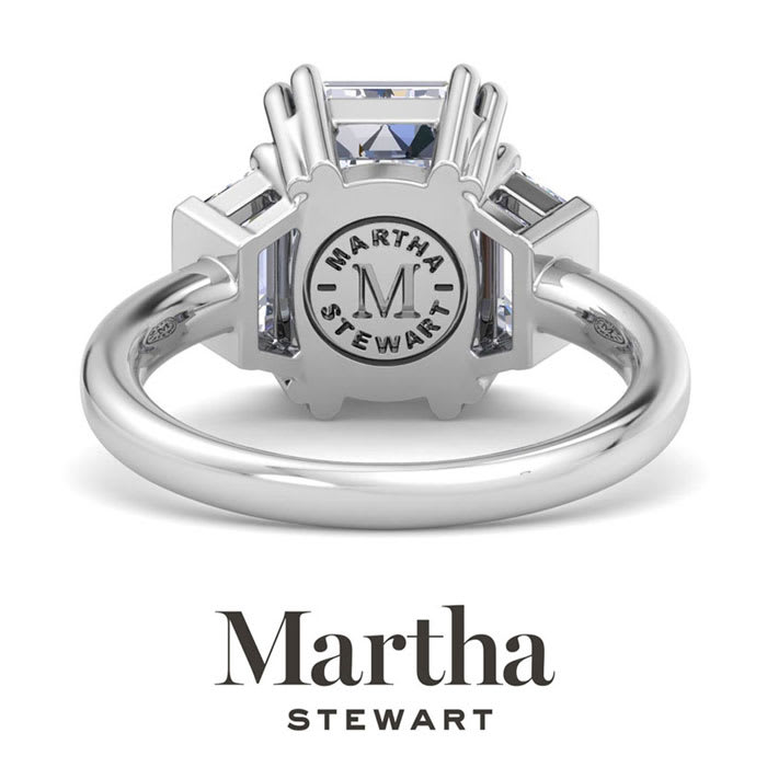 Martha Stewart 5 Carat Emerald Cut and Trapezoid Lab Grown Diamond Three Stone Engagement Ring In 14K White Gold