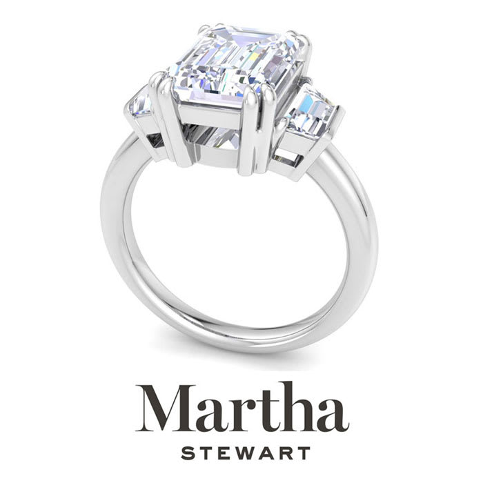 Martha Stewart 5 Carat Emerald Cut and Trapezoid Lab Grown Diamond Three Stone Engagement Ring In 14K White Gold