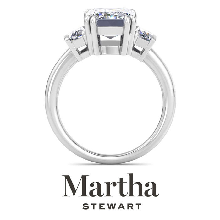 Martha Stewart 5 Carat Emerald Cut and Trapezoid Lab Grown Diamond Three Stone Engagement Ring In 14K White Gold