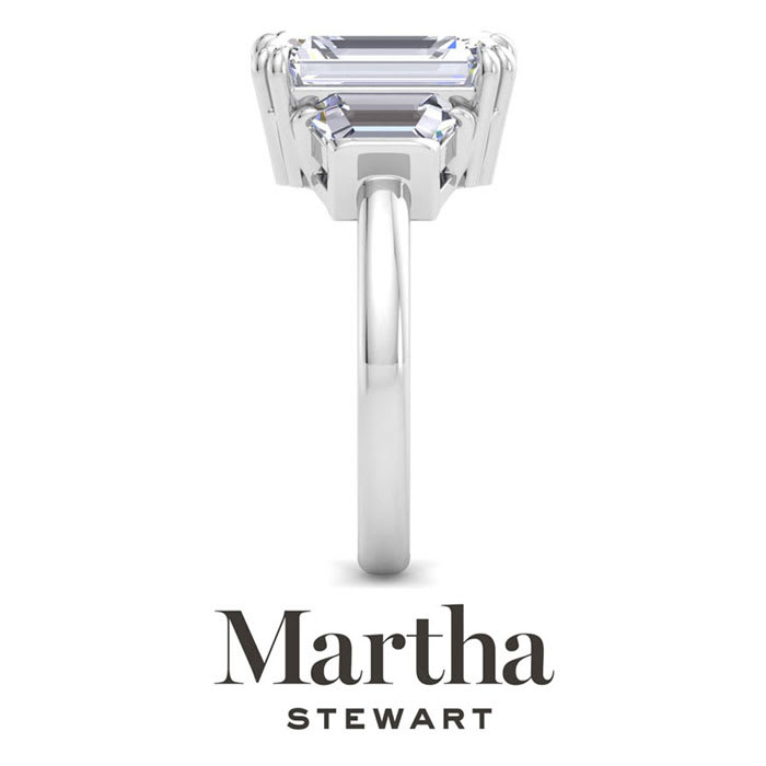 Martha Stewart 5 Carat Emerald Cut and Trapezoid Lab Grown Diamond Three Stone Engagement Ring In 14K White Gold