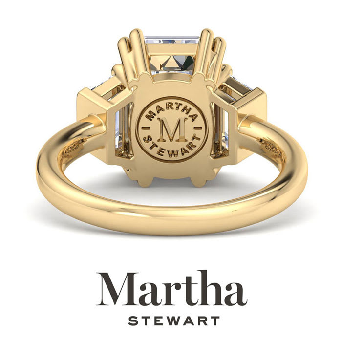Martha Stewart 5 Carat Emerald Cut and Trapezoid Lab Grown Diamond Three Stone Engagement Ring In 14K Yellow Gold