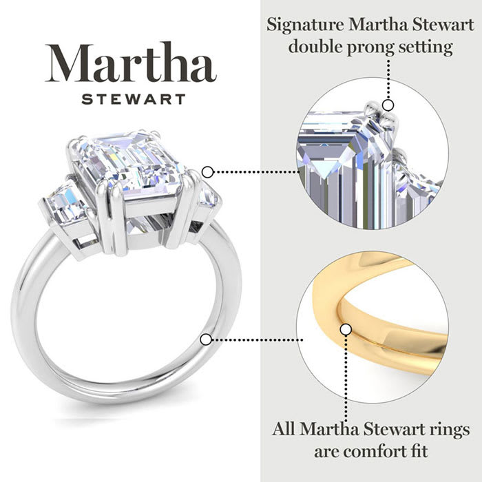 Martha Stewart 5 Carat Emerald Cut and Trapezoid Lab Grown Diamond Three Stone Engagement Ring In 14K Yellow Gold
