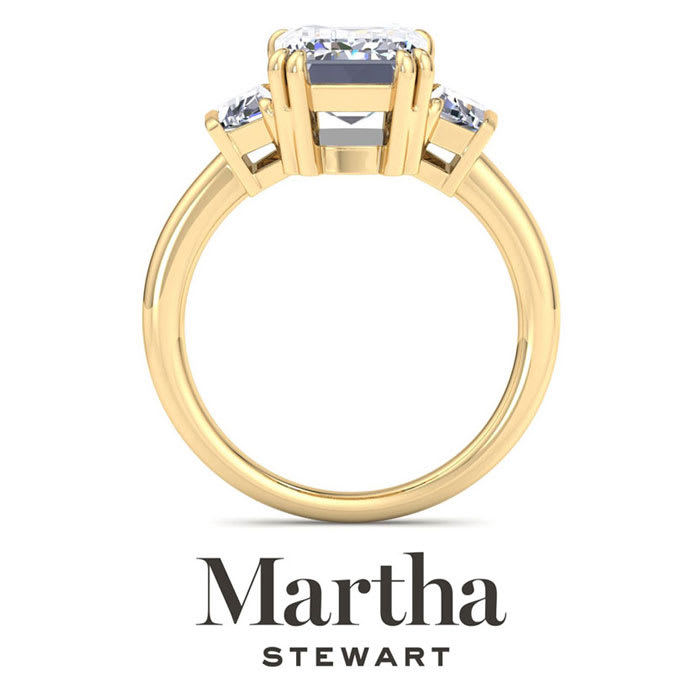 Martha Stewart 5 Carat Emerald Cut and Trapezoid Lab Grown Diamond Three Stone Engagement Ring In 14K Yellow Gold