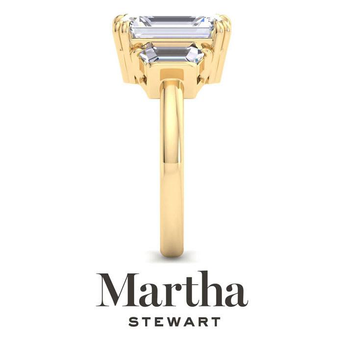 Martha Stewart 5 Carat Emerald Cut and Trapezoid Lab Grown Diamond Three Stone Engagement Ring In 14K Yellow Gold