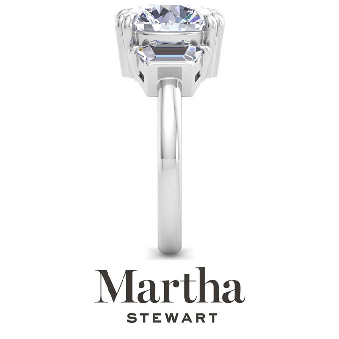 Martha Stewart 5 Carat Round and Trapezoid Lab Grown Diamond Three Stone Engagement Ring In 14K White Gold