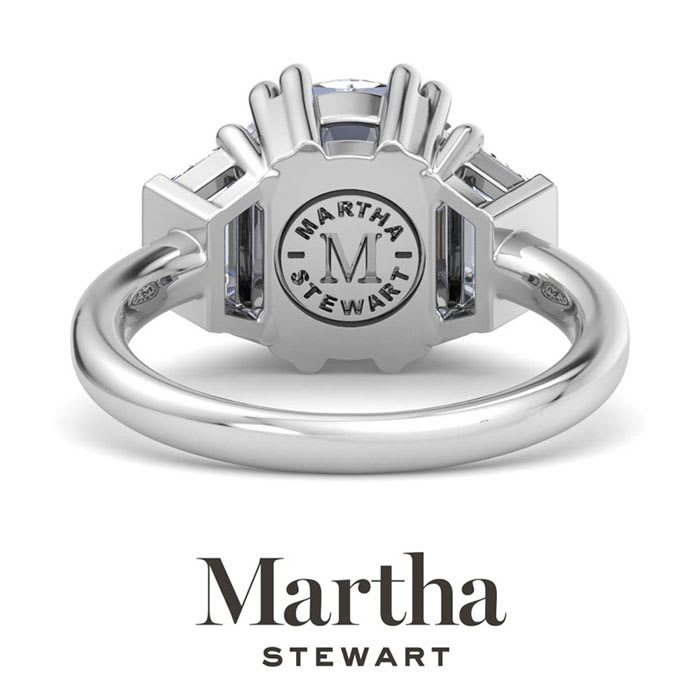 Martha Stewart 5 Carat Round and Trapezoid Lab Grown Diamond Three Stone Engagement Ring In 14K White Gold