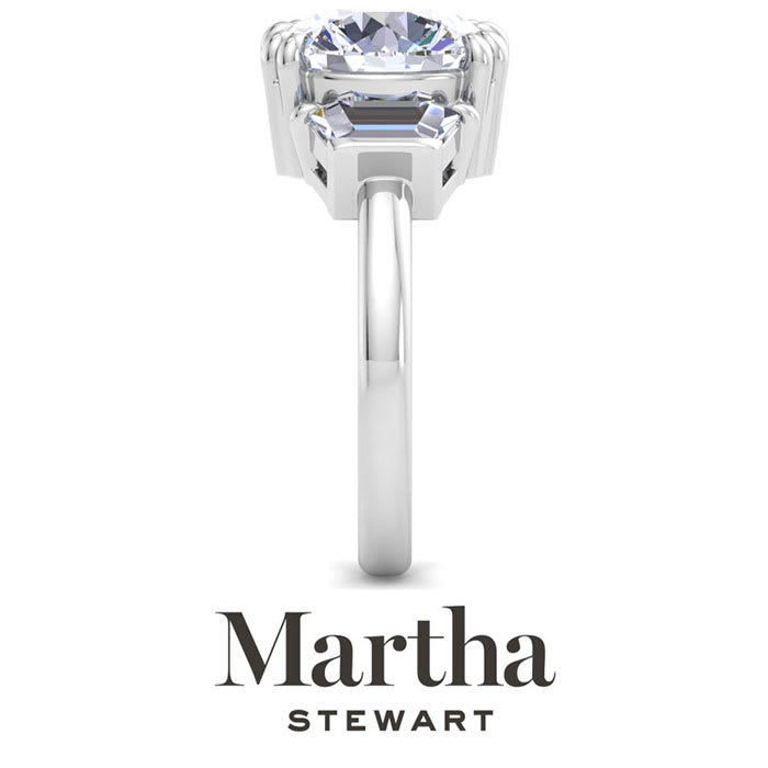 Martha Stewart 5 Carat Round and Trapezoid Lab Grown Diamond Three Stone Engagement Ring In 14K White Gold