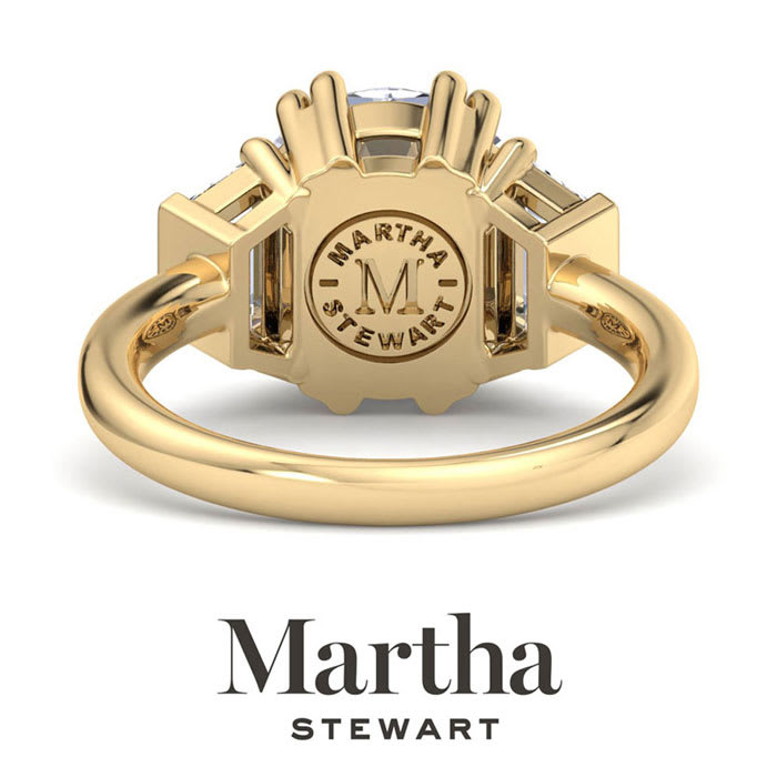 Martha Stewart 5 Carat Round and Trapezoid Lab Grown Diamond Three Stone Engagement Ring In 14K Yellow Gold