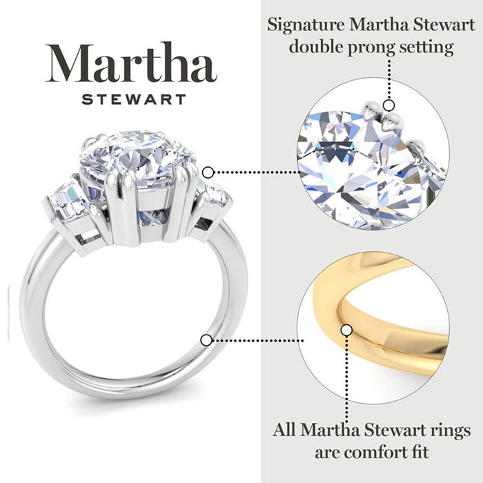 Martha Stewart 5 Carat Round and Trapezoid Lab Grown Diamond Three Stone Engagement Ring In 14K Yellow Gold