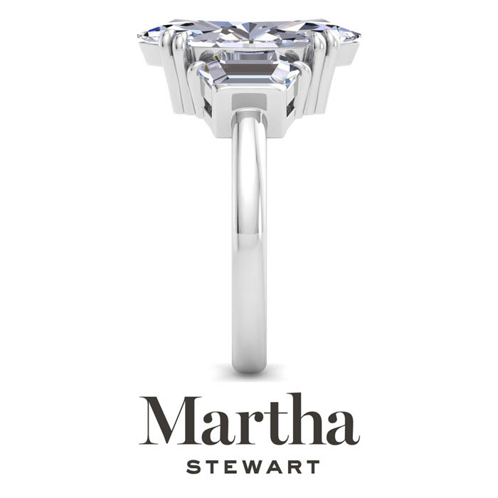 Martha Stewart 5 Carat Marquise Shape and Trapezoid Lab Grown Diamond Three Stone Engagement Ring In 14K White Gold