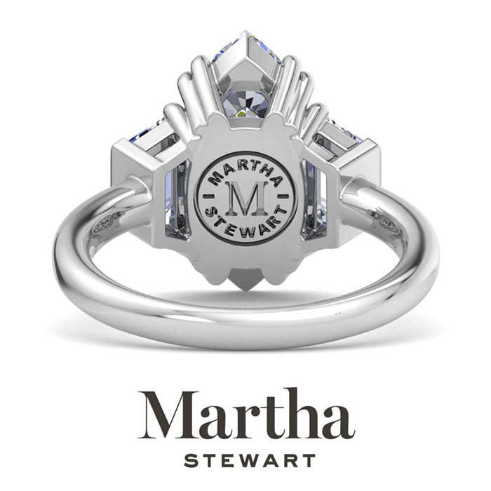 Martha Stewart 5 Carat Marquise Shape and Trapezoid Lab Grown Diamond Three Stone Engagement Ring In 14K White Gold