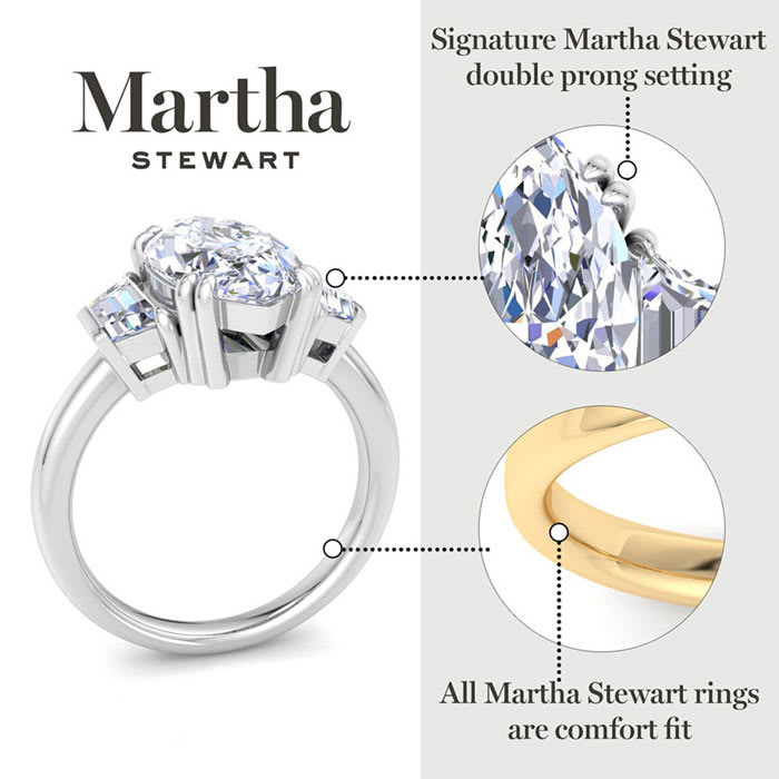 Martha Stewart 5 Carat Marquise Shape and Trapezoid Lab Grown Diamond Three Stone Engagement Ring In 14K White Gold