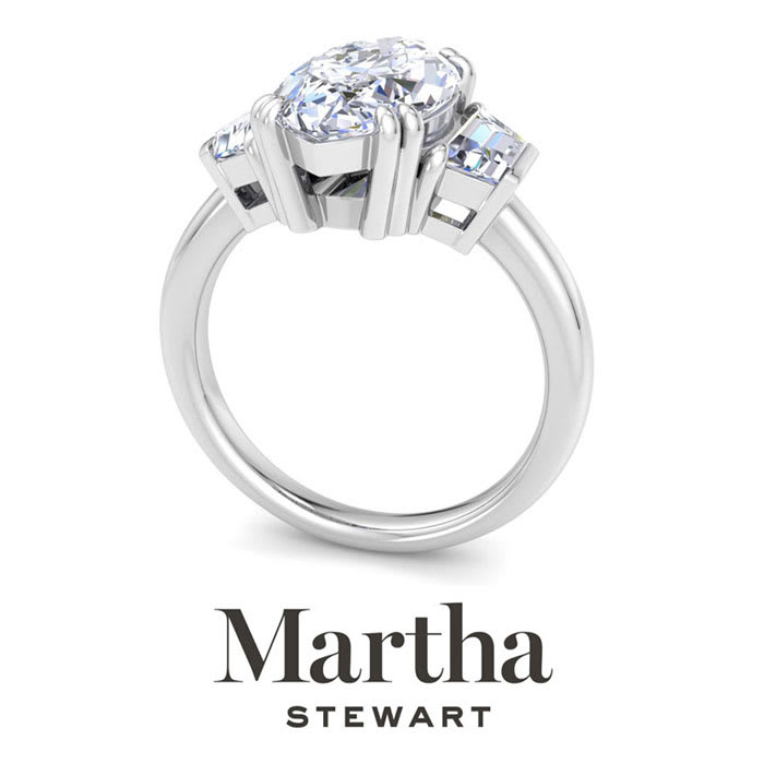 Martha Stewart 5 Carat Marquise Shape and Trapezoid Lab Grown Diamond Three Stone Engagement Ring In 14K White Gold