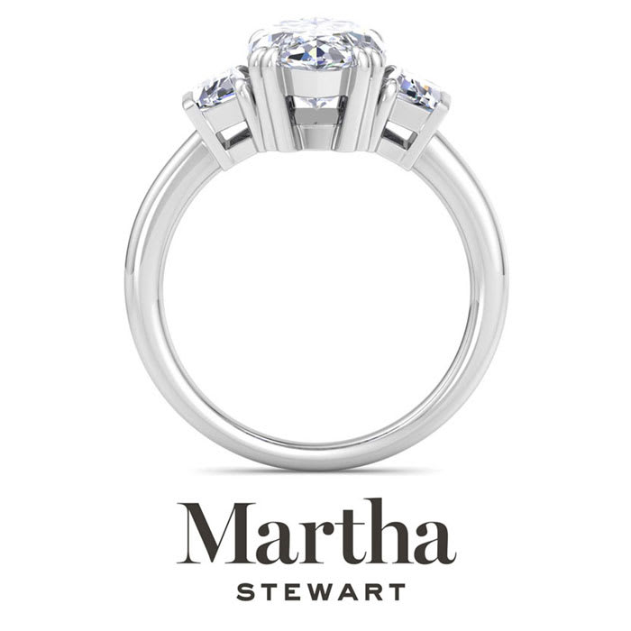 Martha Stewart 5 Carat Marquise Shape and Trapezoid Lab Grown Diamond Three Stone Engagement Ring In 14K White Gold