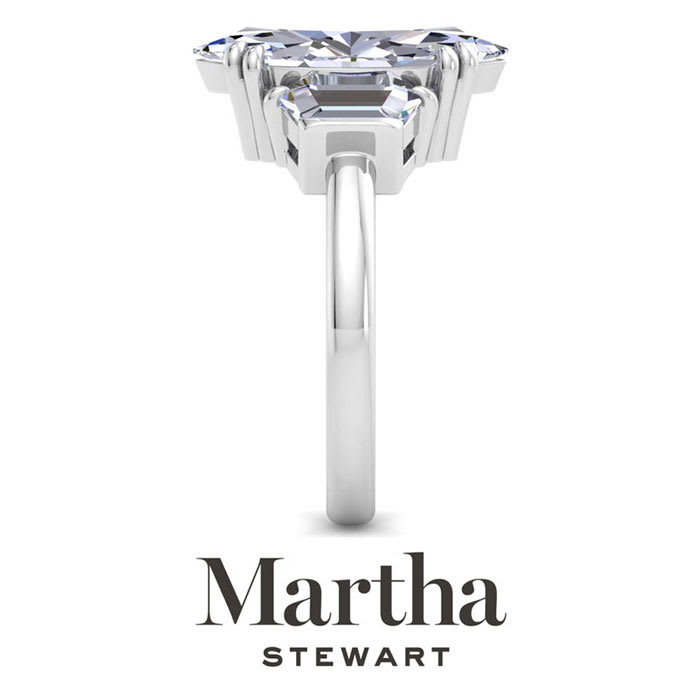 Martha Stewart 5 Carat Marquise Shape and Trapezoid Lab Grown Diamond Three Stone Engagement Ring In 14K White Gold